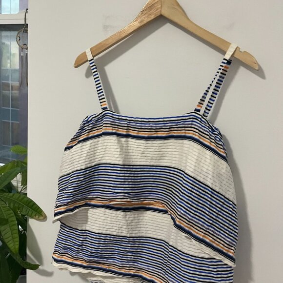 Tanya Taylor Blue & White Stripe Flowy Tank Blouse Size 0 - Picture 2 of 7